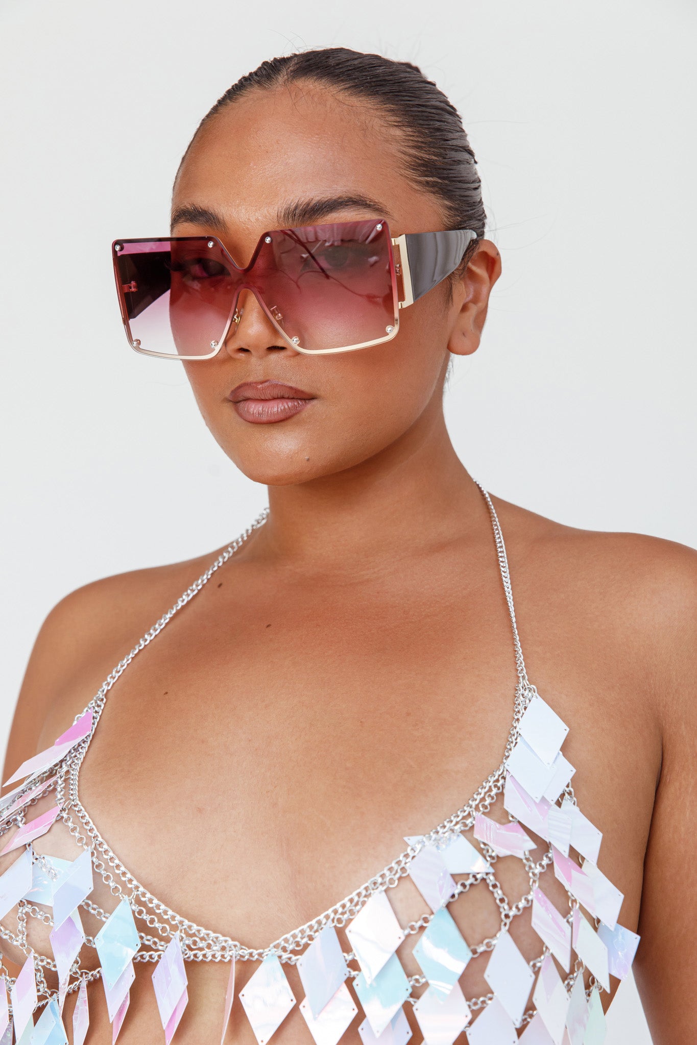 Fiery Square Frame Sunglasses Red by Selfie Leslie Australia