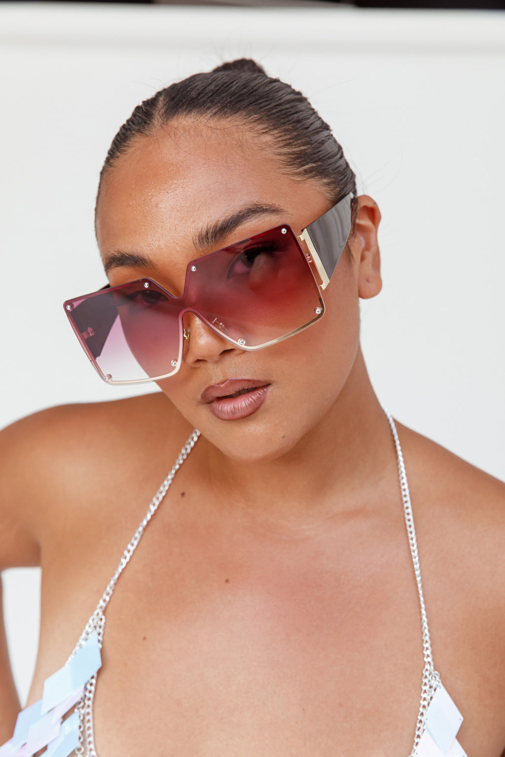 Fiery Square Frame Sunglasses Red by Selfie Leslie Australia