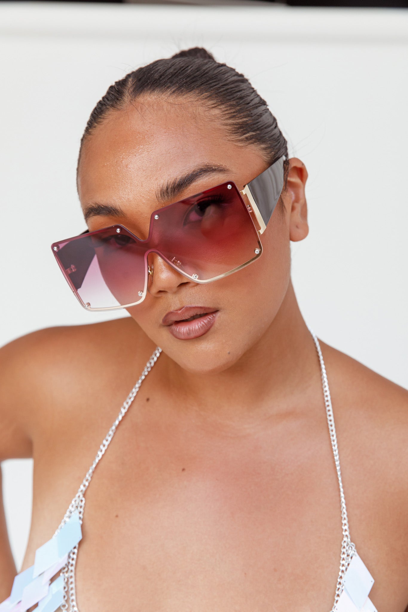 Fiery Square Frame Sunglasses Red by Selfie Leslie Australia