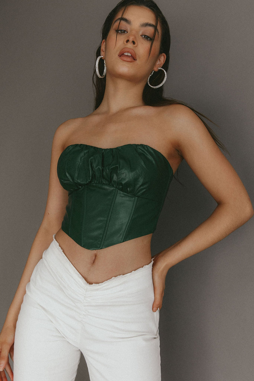 Erikah Strapless Corset Crop Top Hunter by Selfie Leslie