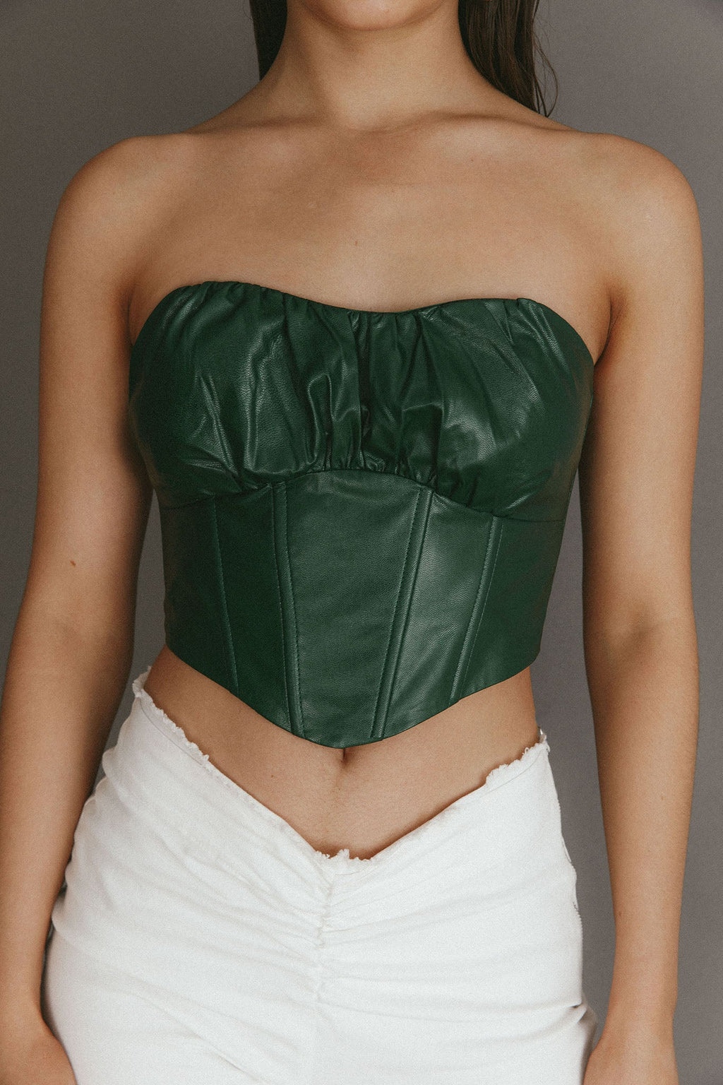Erikah Strapless Corset Crop Top Hunter by Selfie Leslie