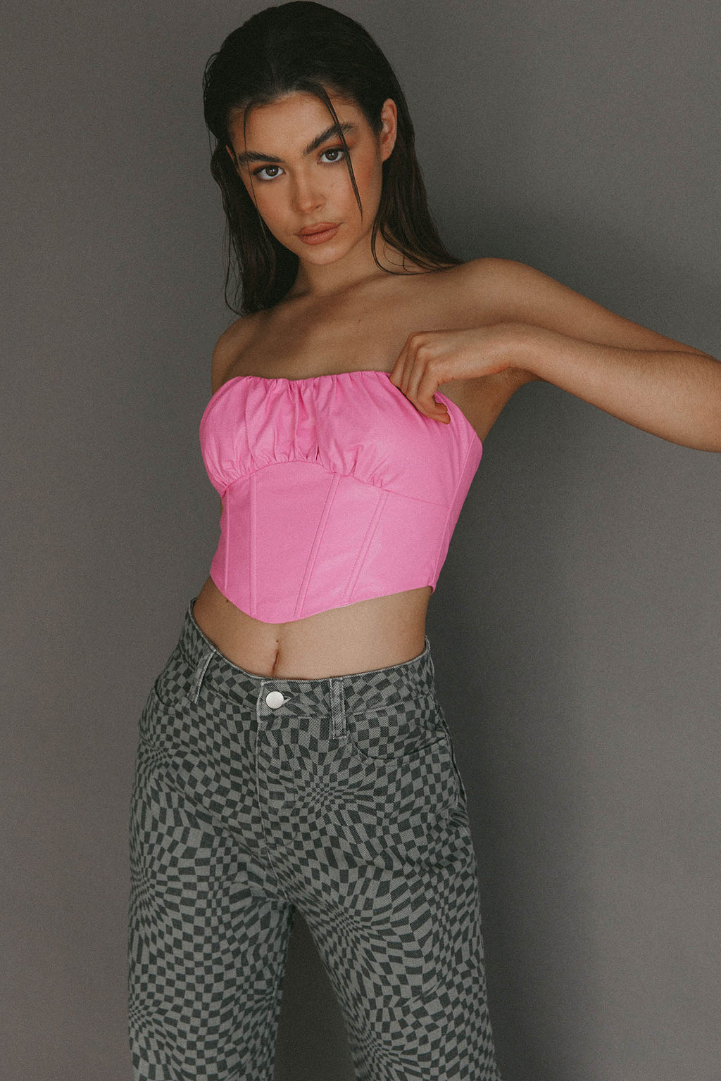Erikah Strapless Corset Crop Top Pink by Selfie Leslie