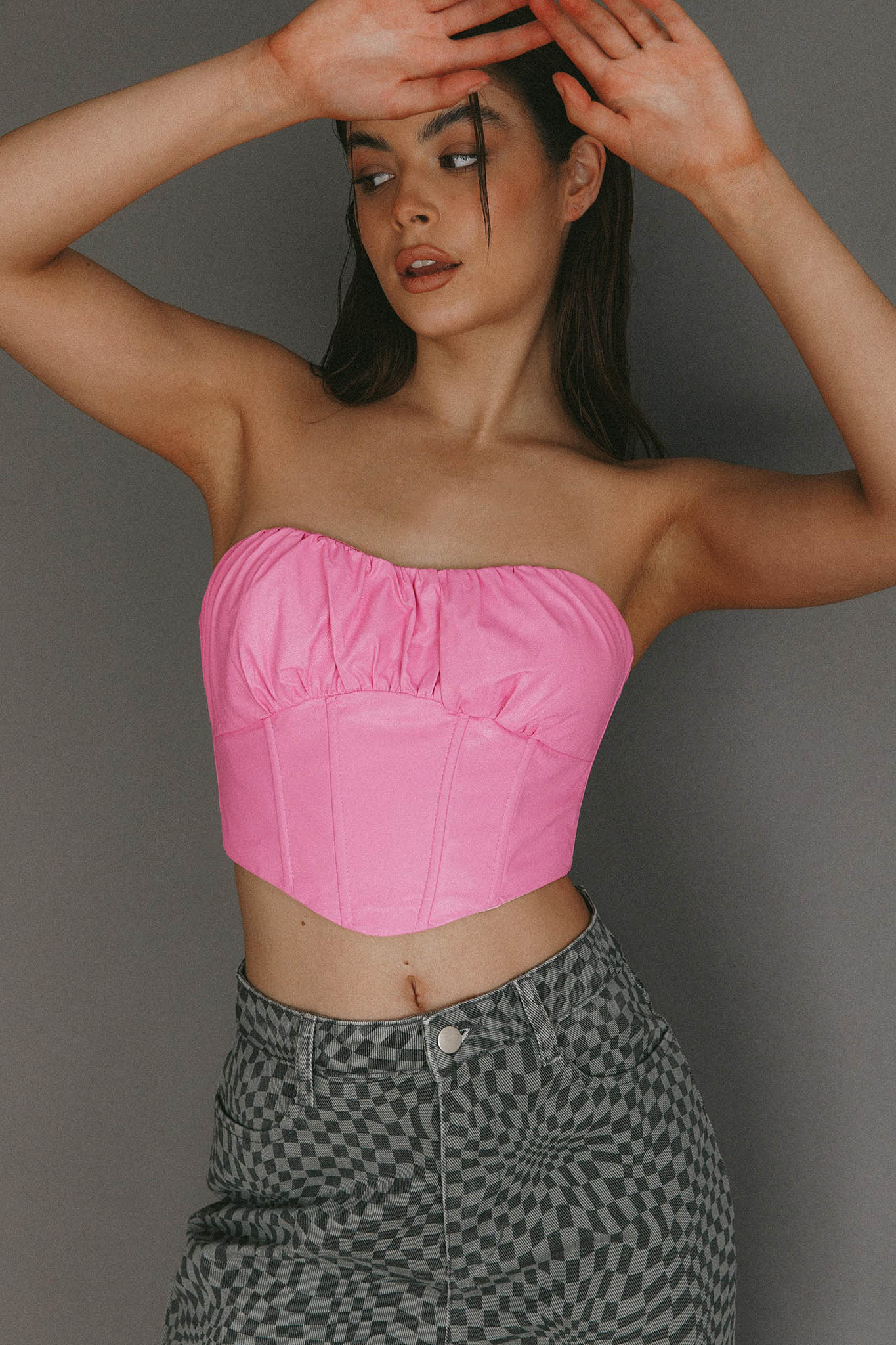 Erikah Strapless Corset Crop Top Pink by Selfie Leslie