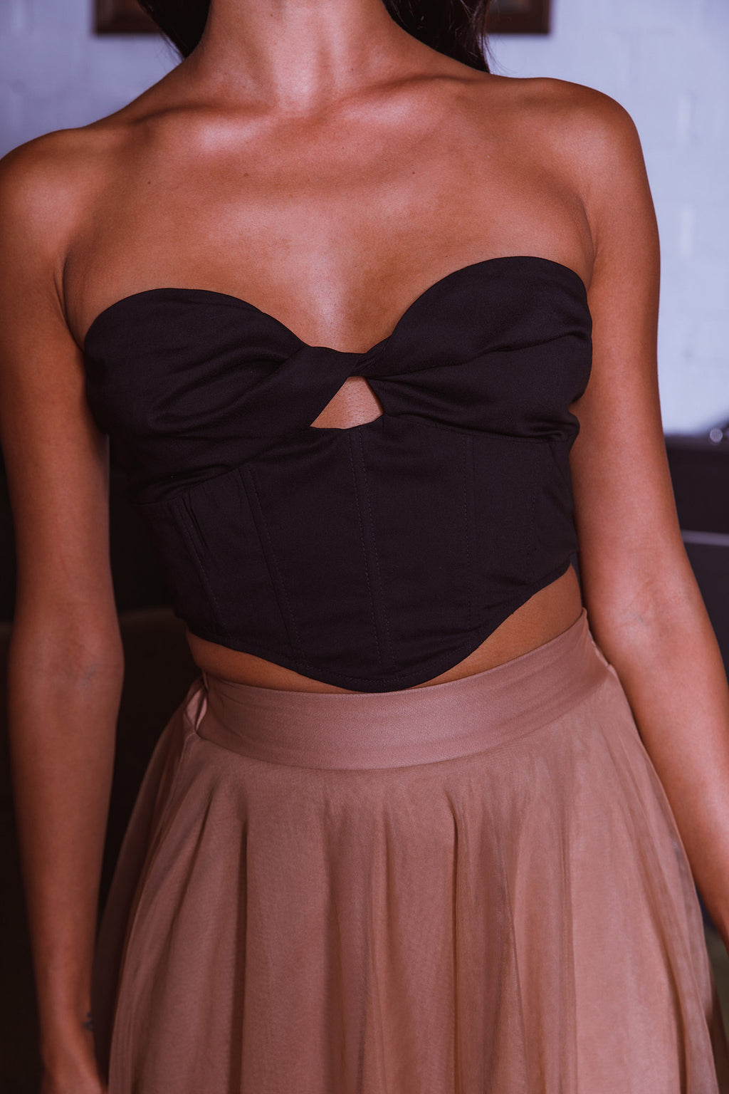 Think Twice Strapless Twist Top Black by Selfie Leslie