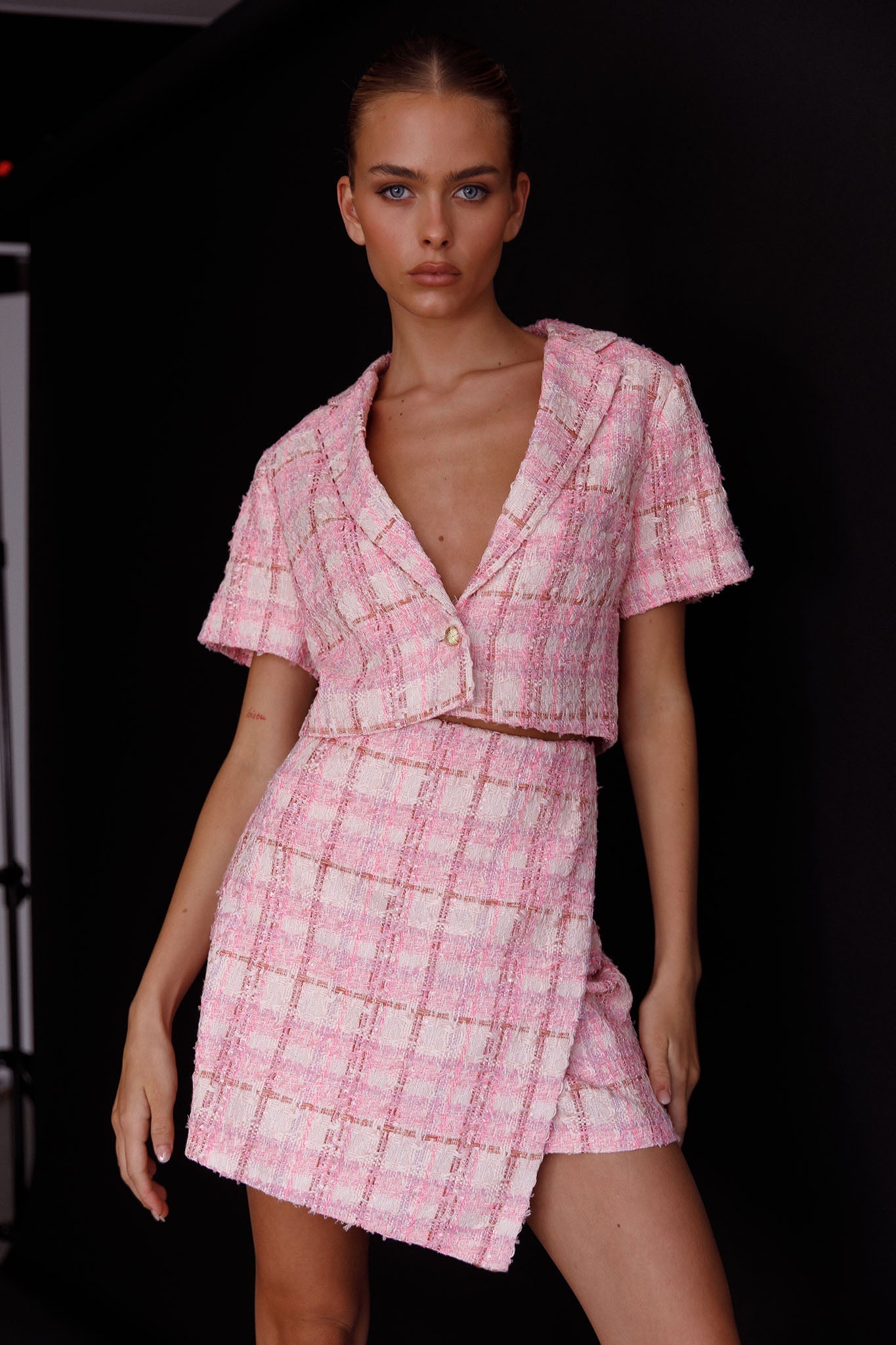 Main Character Crop Top & Skirt Set Pink Multi by Selfie Leslie