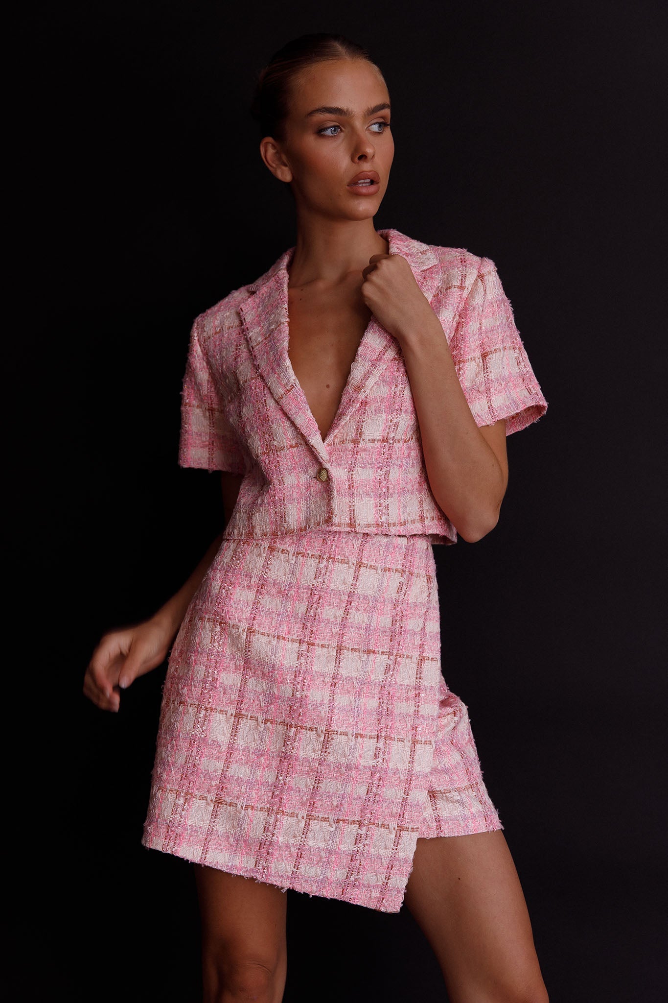 Main Character Crop Top & Skirt Set Pink Multi by Selfie Leslie