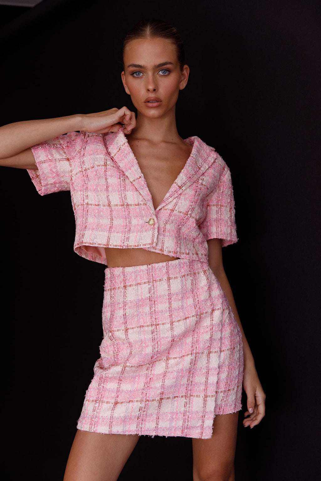 Main Character Crop Top & Skirt Set Pink Multi by Selfie Leslie