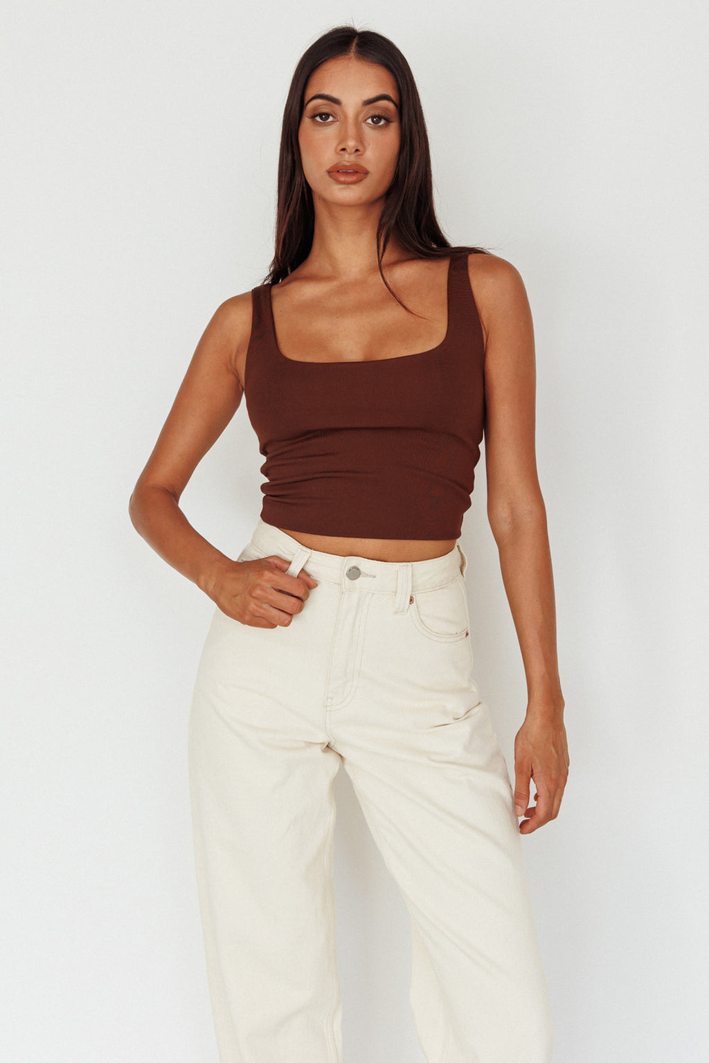 Pali U-Neckline Crop Top Brown by Selfie Leslie Australia