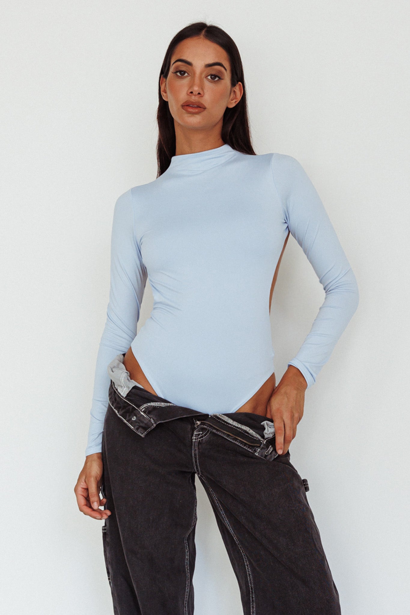 Remy Open Back Bodysuit Light Blue by Selfie Leslie Australia