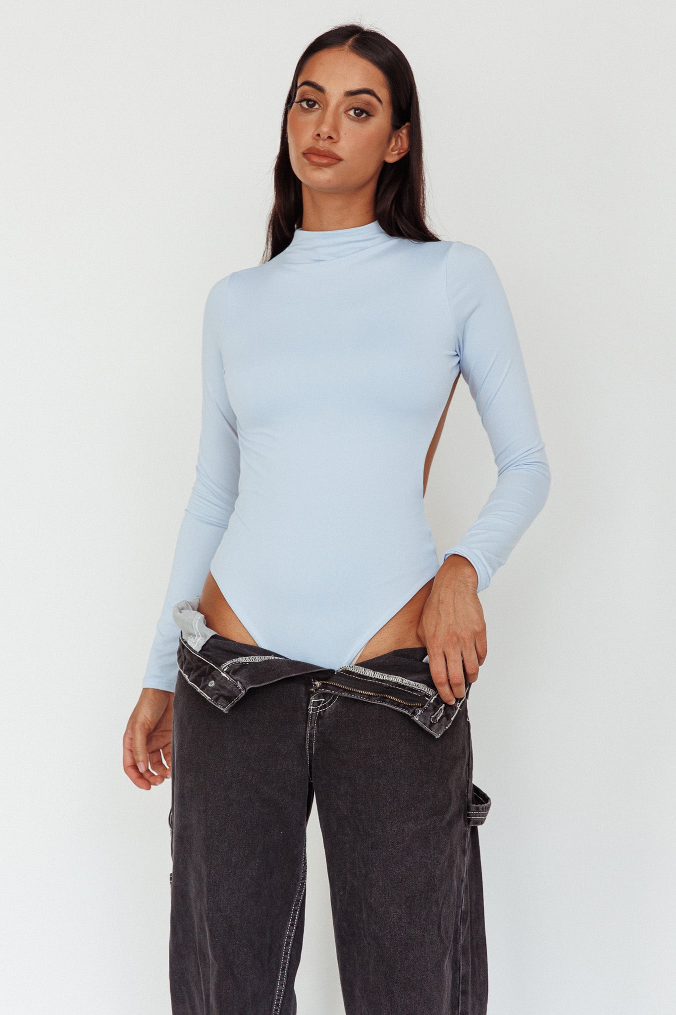 Remy Open Back Bodysuit Light Blue by Selfie Leslie Australia