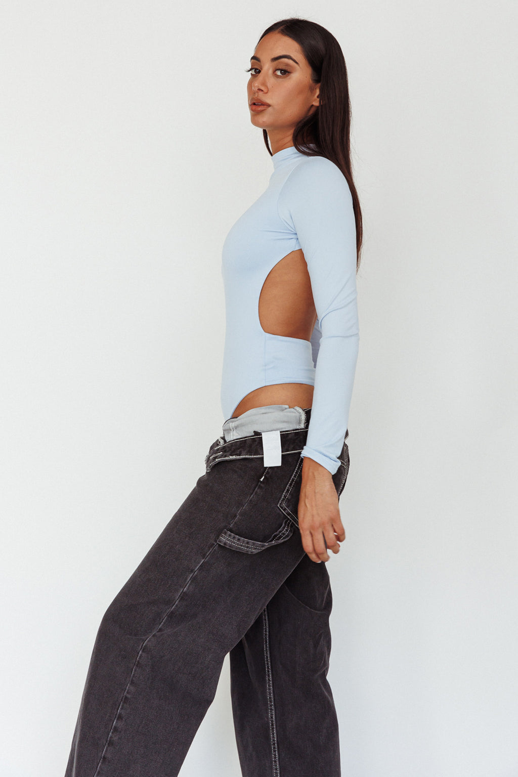 Remy Open Back Bodysuit Light Blue by Selfie Leslie Australia