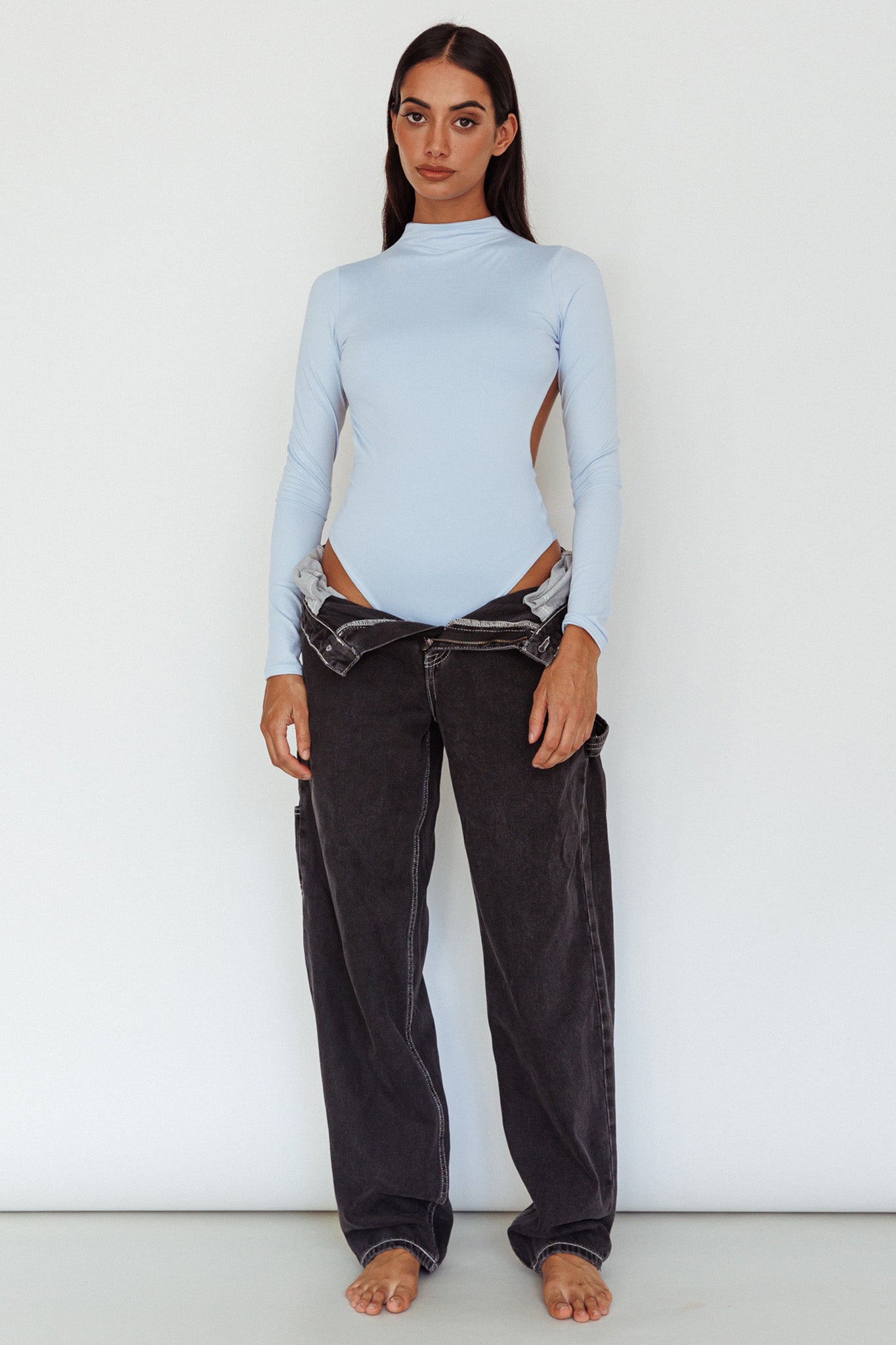 Remy Open Back Bodysuit Light Blue by Selfie Leslie Australia