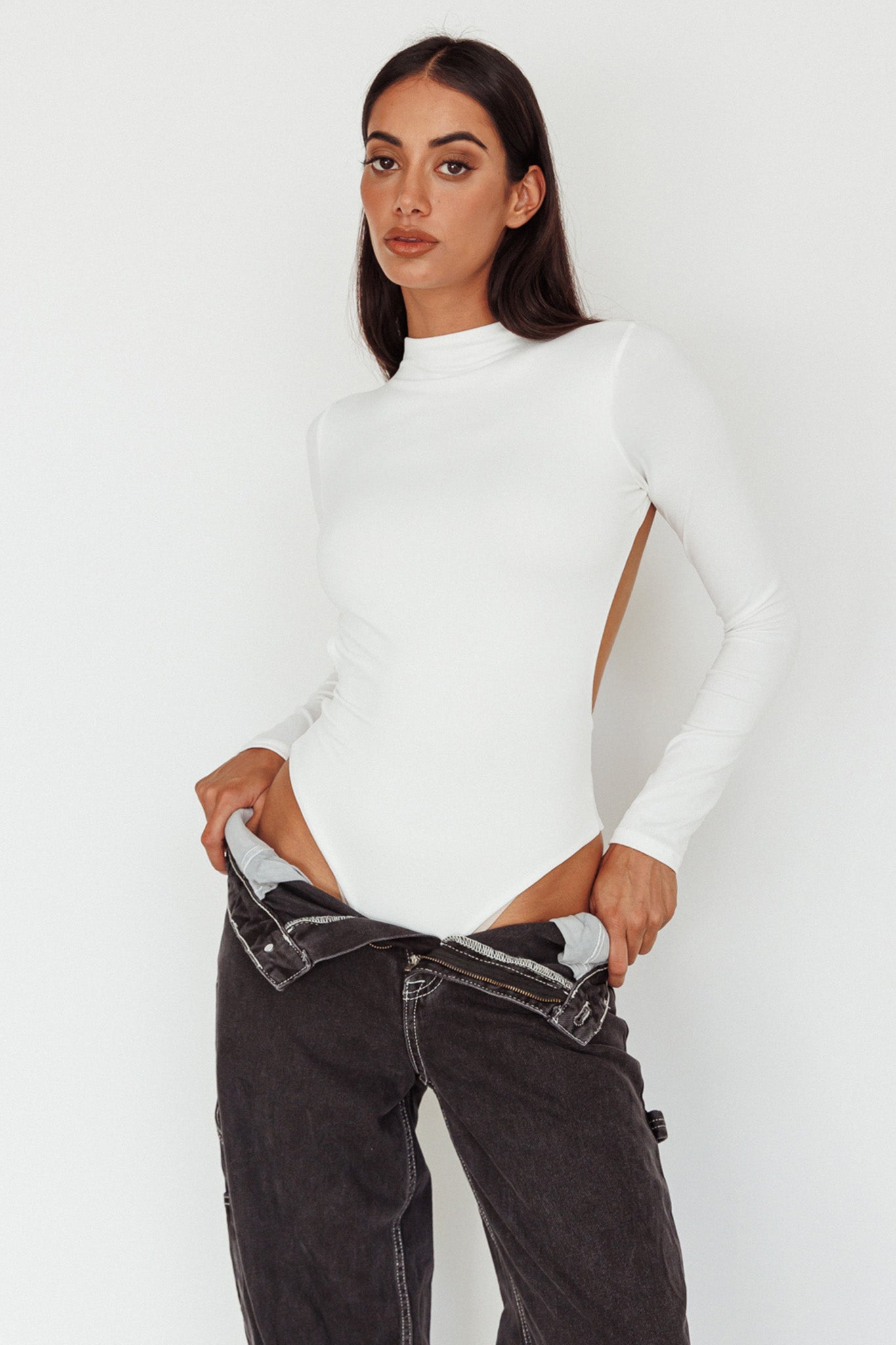 Remy Open Back Bodysuit Off White by Selfie Leslie Australia