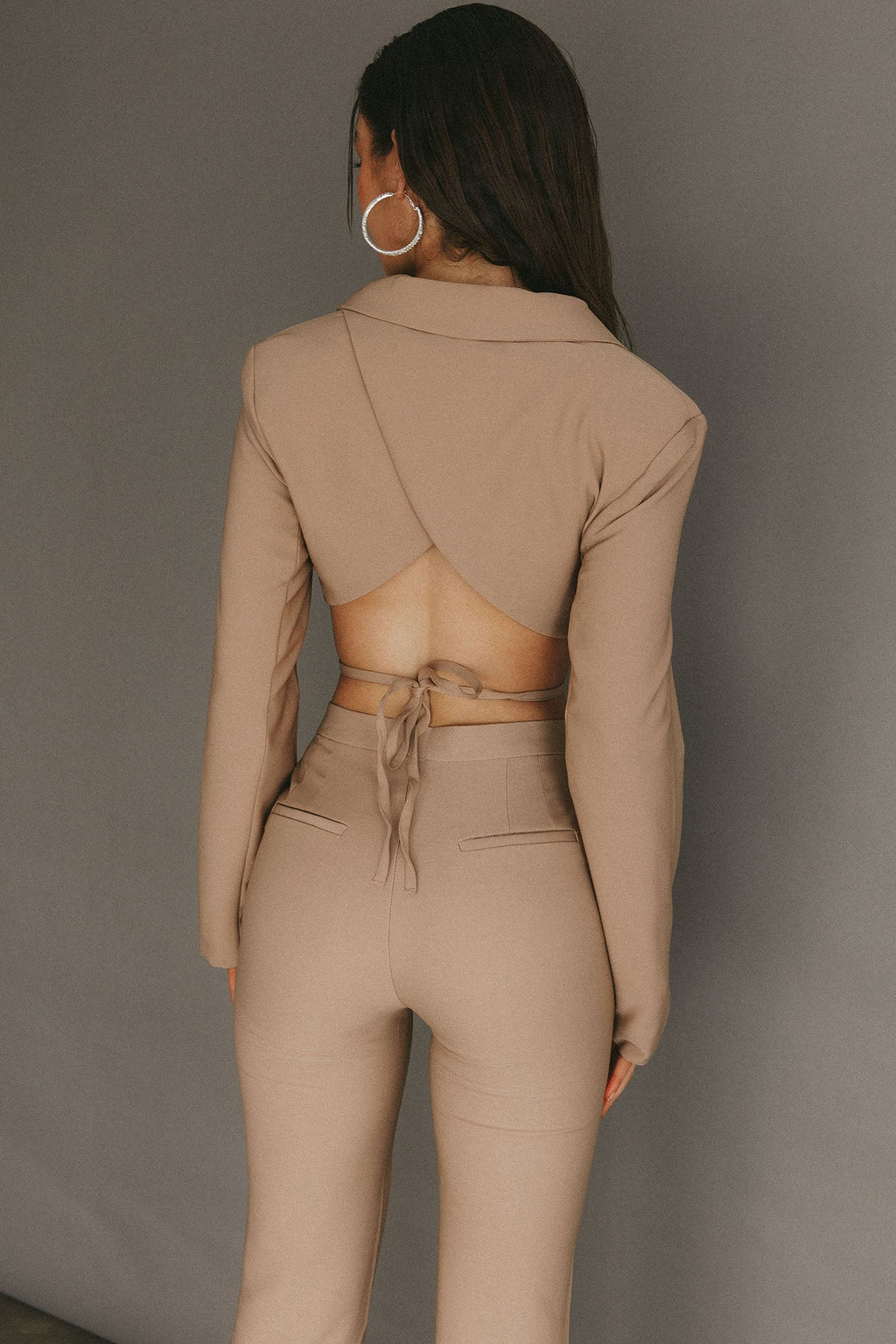 Confessions Crop Tied Blazer Camel by Selfie Leslie