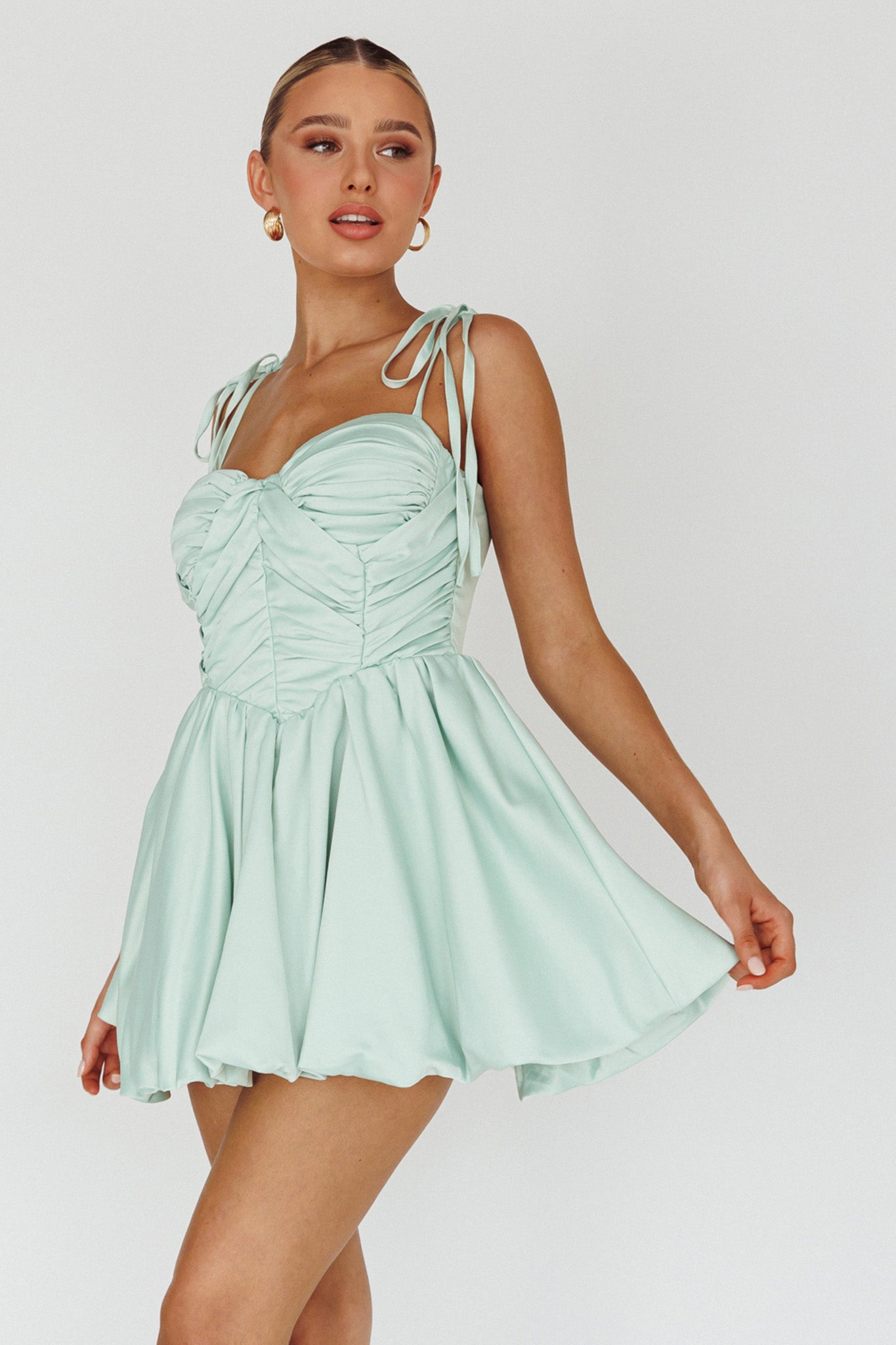Valery Tied Shoulder Mini Dress Seafoam by Selfie Leslie Australia