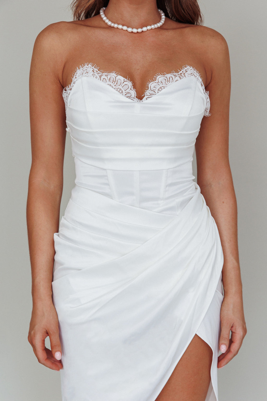 Shanice Lace Trim Sweetheart Midi Dress White by Selfie Leslie Australia