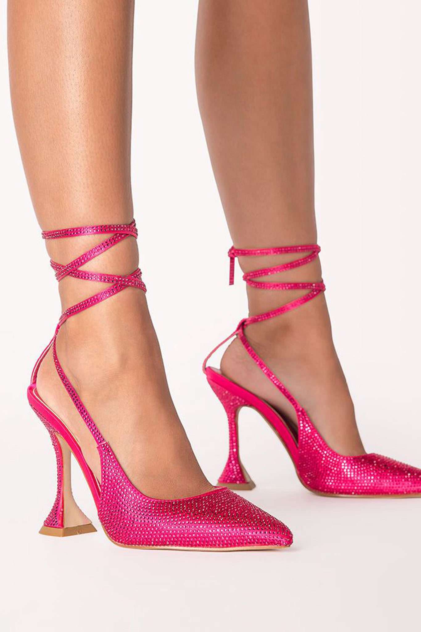 Billini Kahara High Flared Diamante Stilettos Raspberry Satin by Selfie Leslie Australia