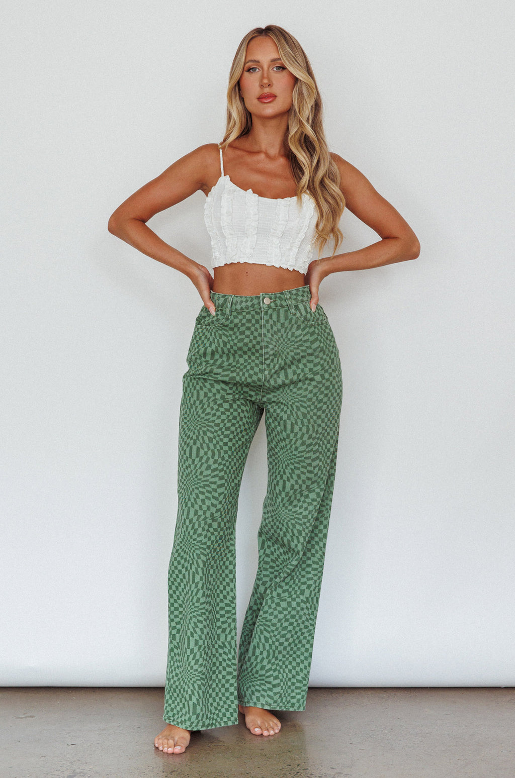 Renegade Printed Denim Pants Olive by Selfie Leslie Australia