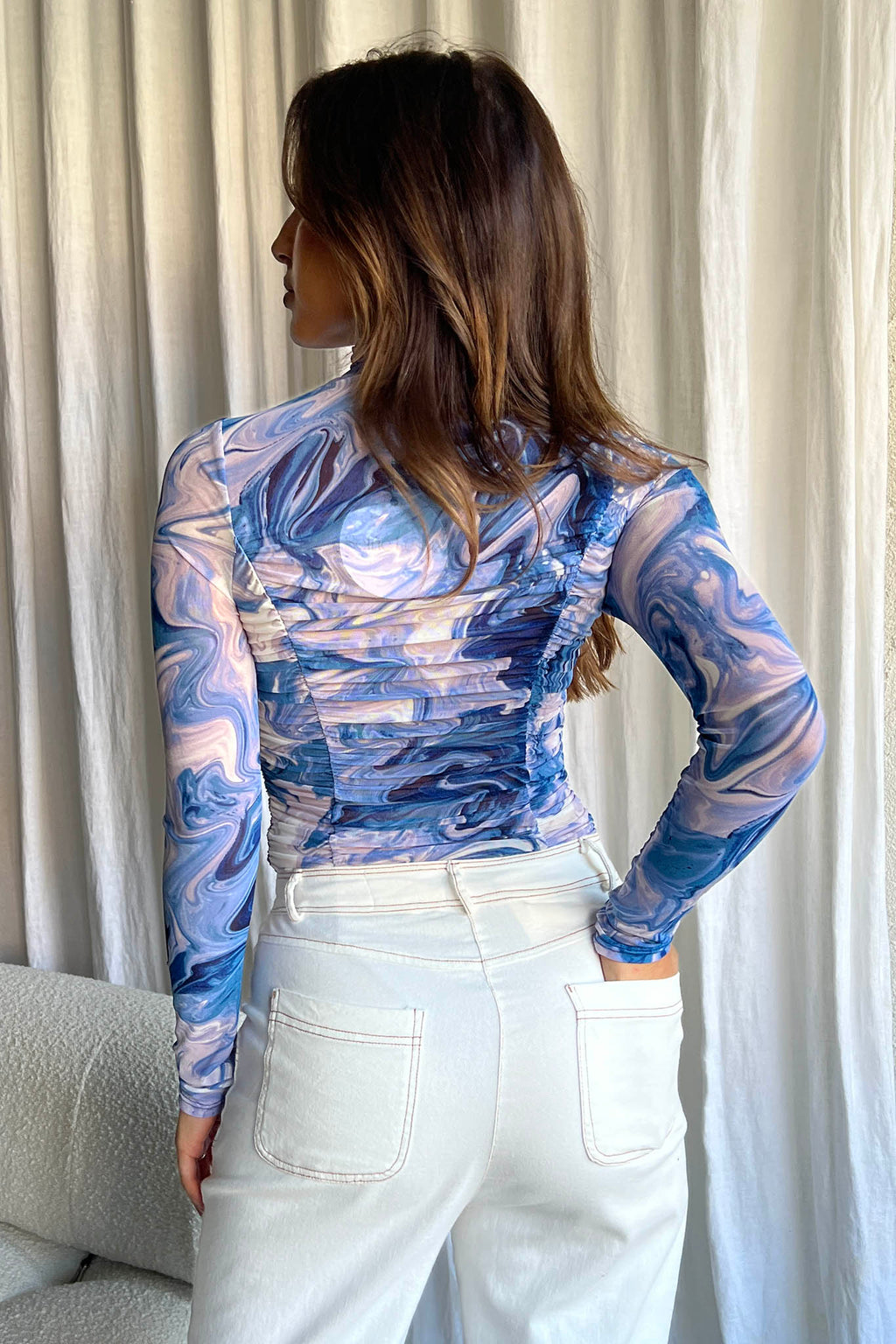 Soul Turtleneck Bodysuit Swirl Blue by Selfie Leslie Australia