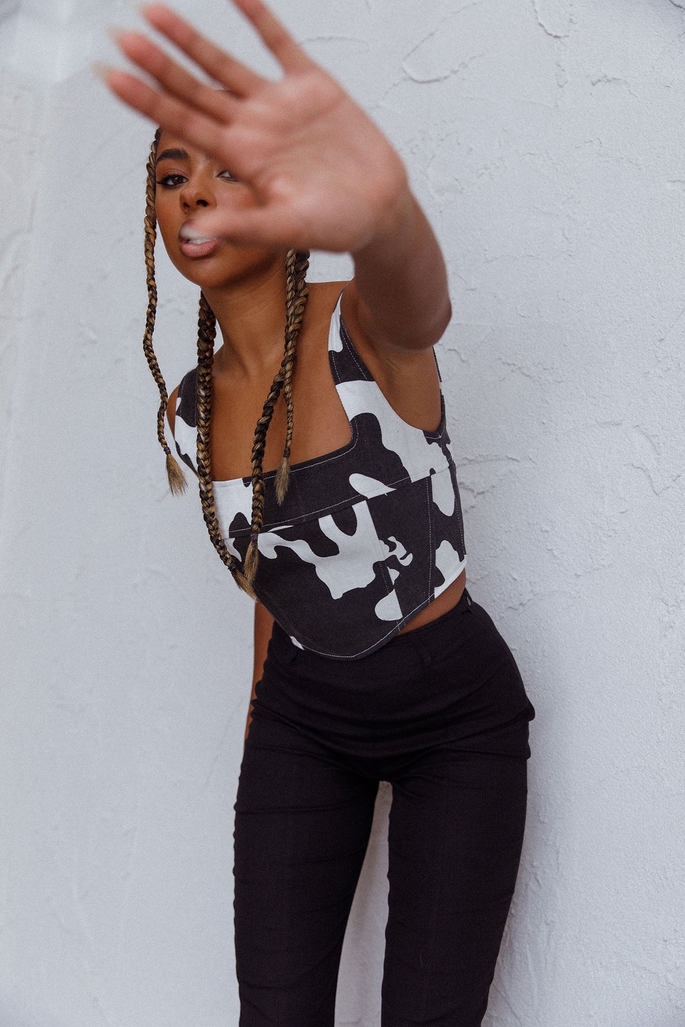 Mandie Thick Strap Crop Top Printed Cow by Selfie Leslie