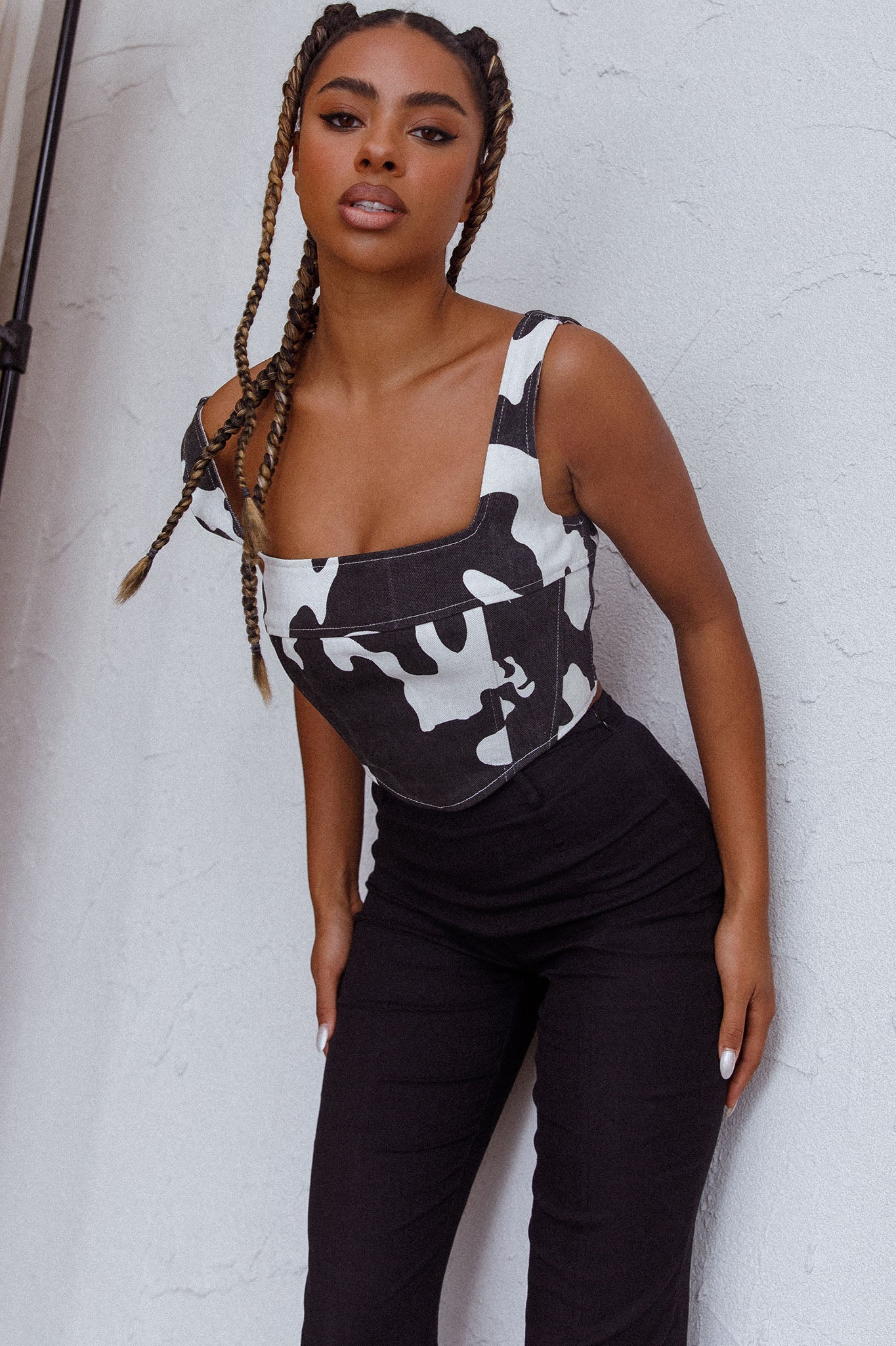 Mandie Thick Strap Crop Top Printed Cow by Selfie Leslie