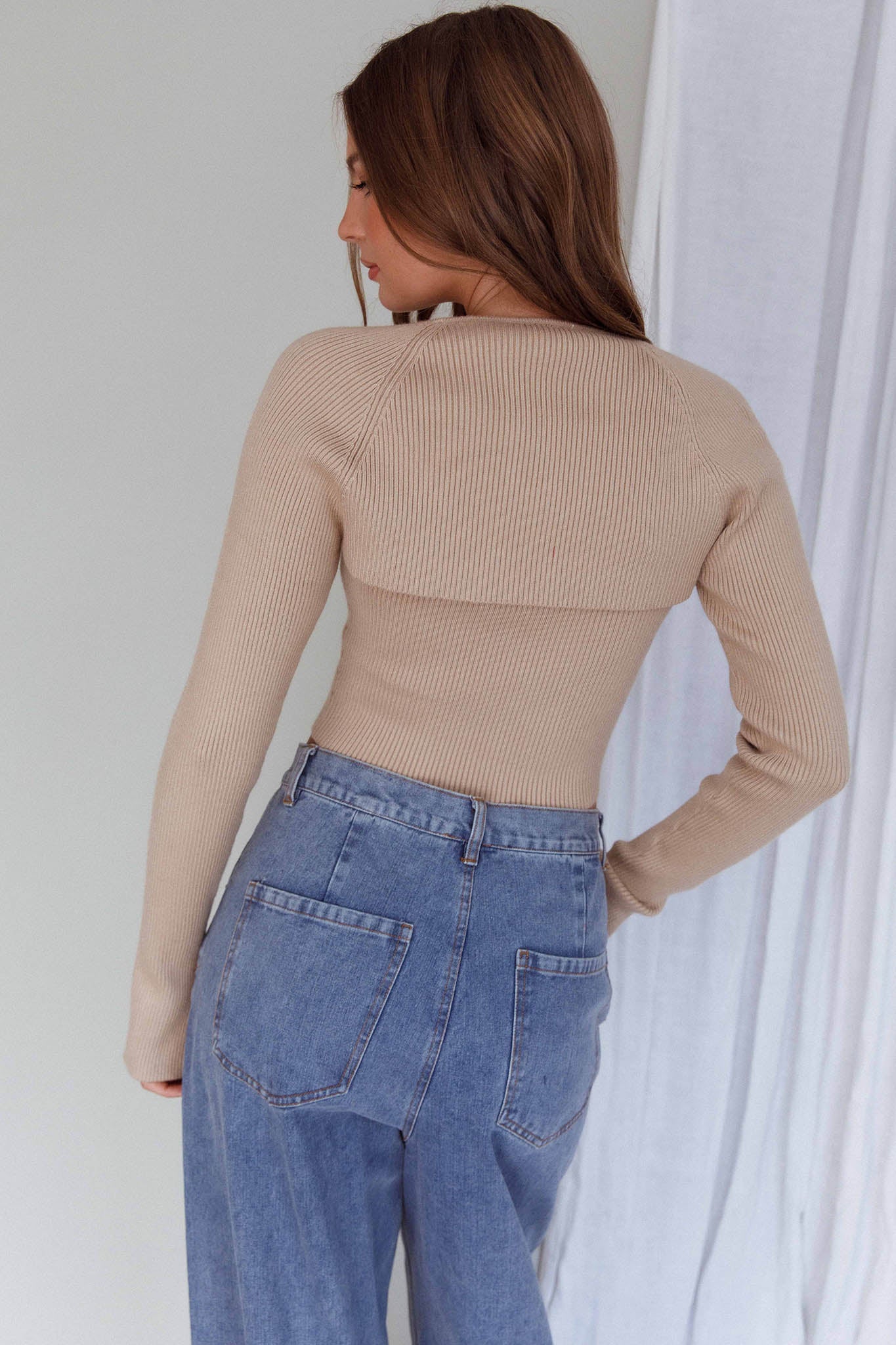 Holland One Shoulder Knit Top & Long Sleeve Shrug Latte by Selfie Leslie Australia