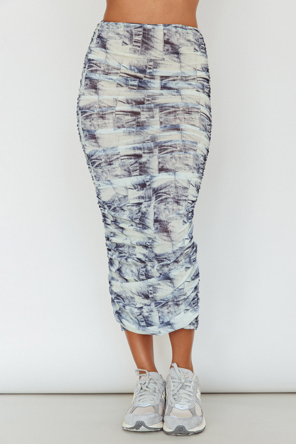 Blue Moons Ruched Midi Skirt Indigo Denim by Selfie Leslie Australia