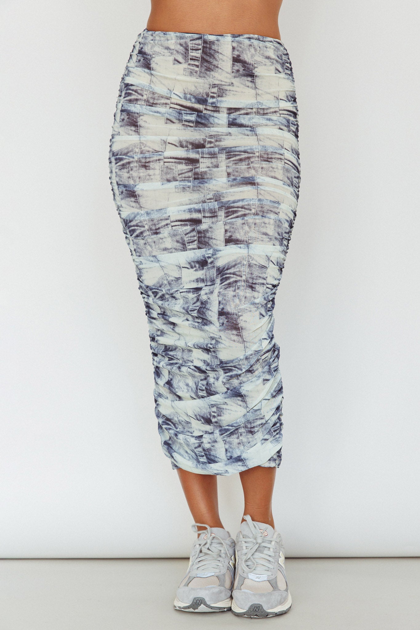Blue Moons Ruched Midi Skirt Indigo Denim by Selfie Leslie Australia