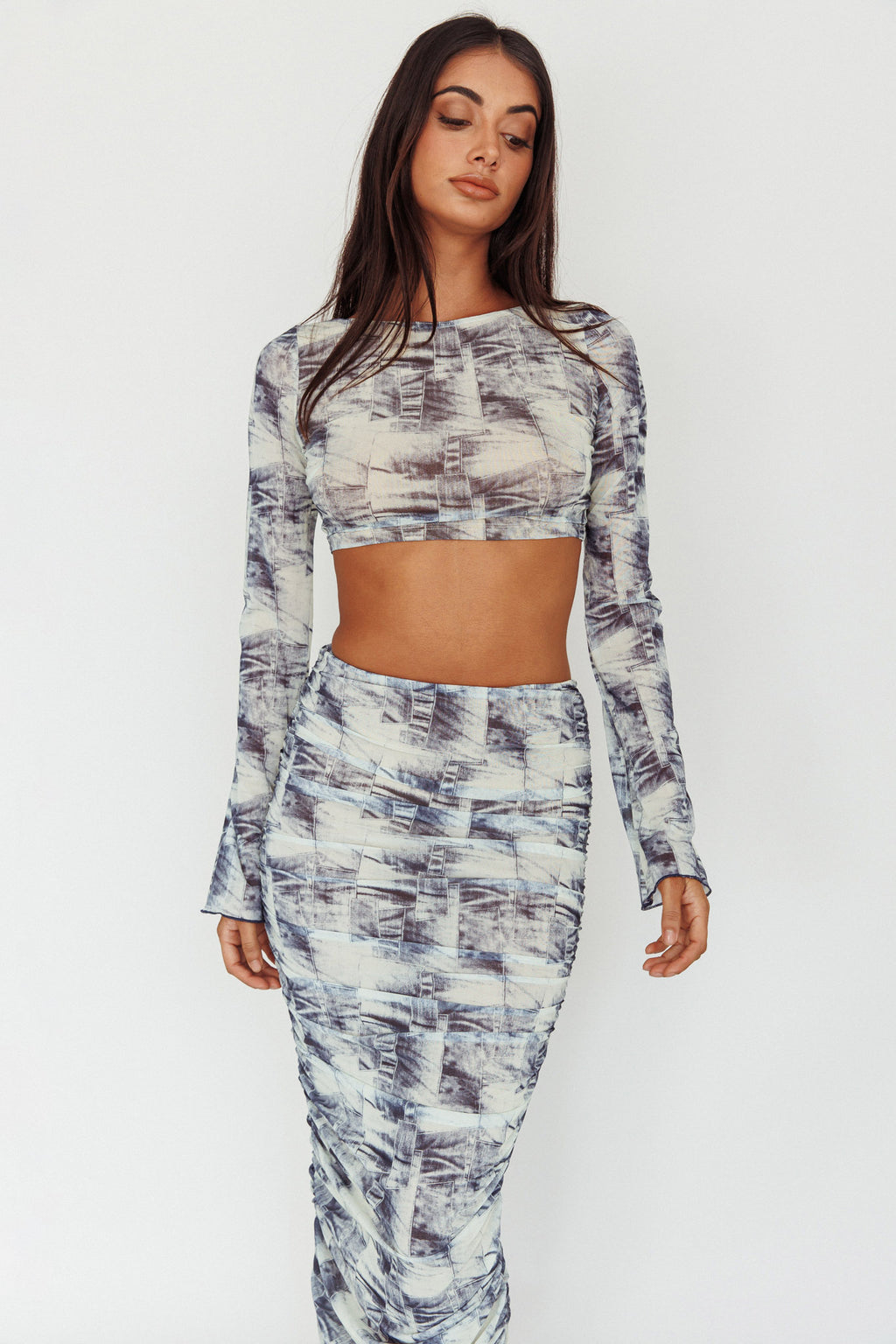 Blue Moons Ruched Midi Skirt Indigo Denim by Selfie Leslie Australia