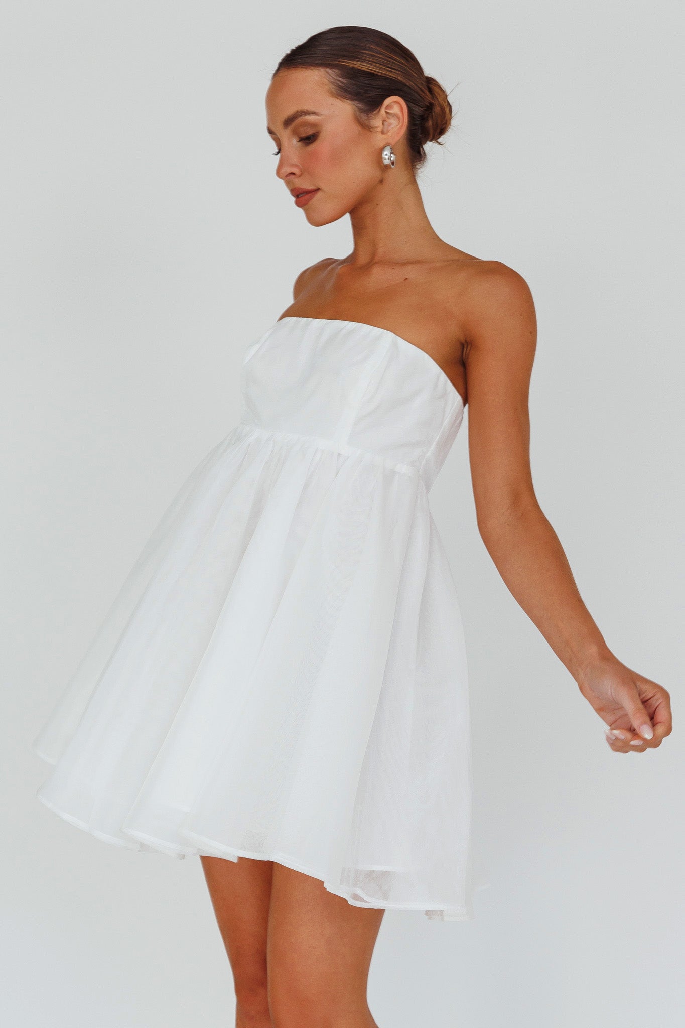 Shop the Solis Strapless Baby Doll Mini Dress White Selfie Leslie