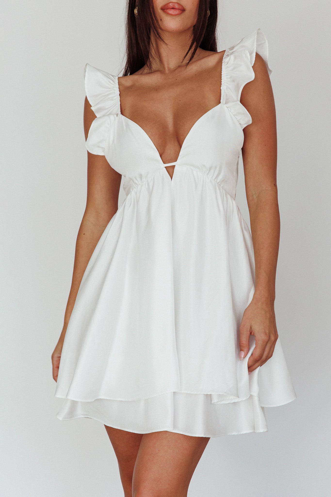Siren Song Frill Strap Mini Dress White by Selfie Leslie Australia