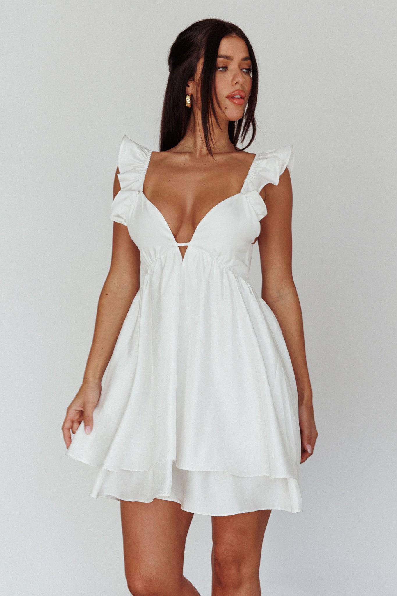 Siren Song Frill Strap Mini Dress White by Selfie Leslie Australia
