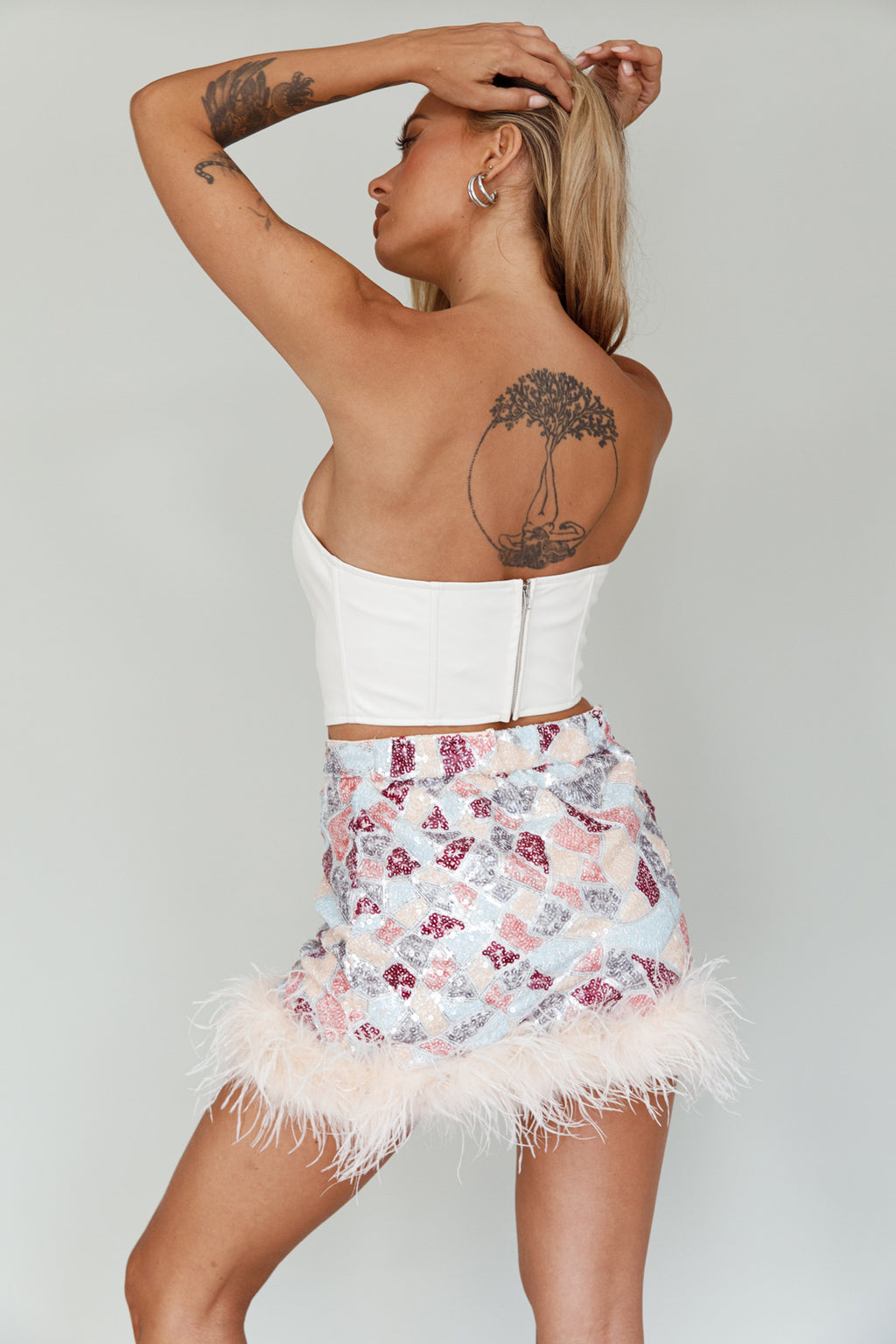 Sunset Boulevard Sequin Feather Mini Skirt Multi by Selfie Leslie Australia
