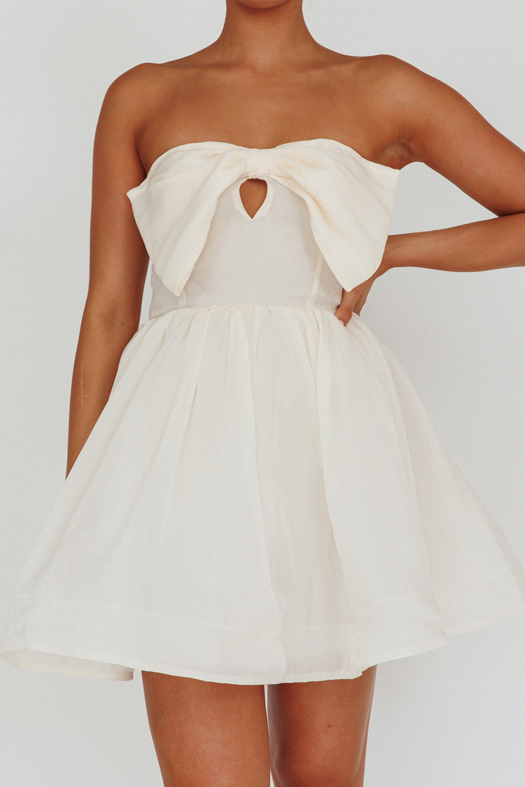 Arabesque Bow Bust Mini Dress Champagne by Selfie Leslie Australia