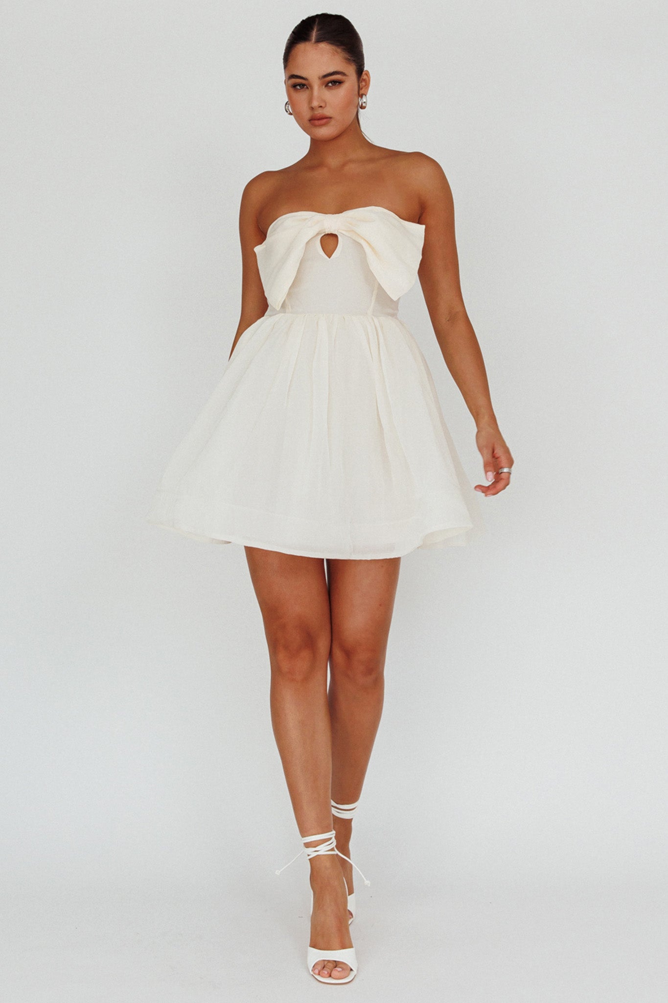 Arabesque Bow Bust Mini Dress Champagne by Selfie Leslie Australia