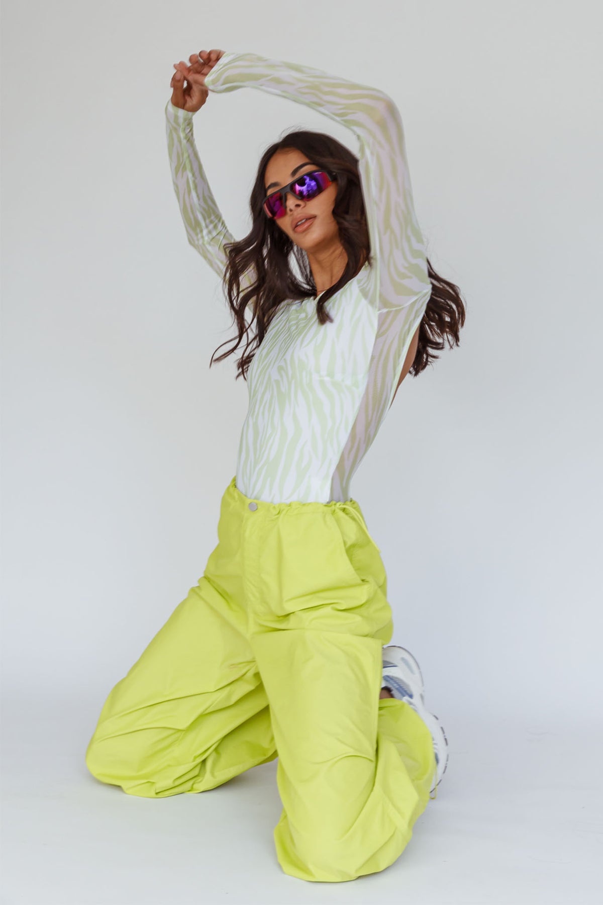 Break Dance Wide Leg Drawstring Pants Lime by Selfie Leslie Australia