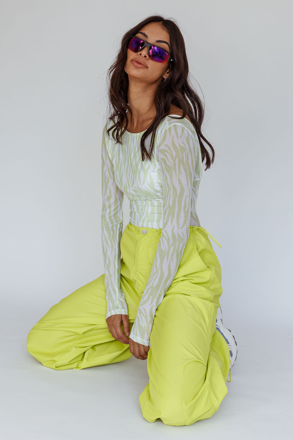 Break Dance Wide Leg Drawstring Pants Lime by Selfie Leslie Australia