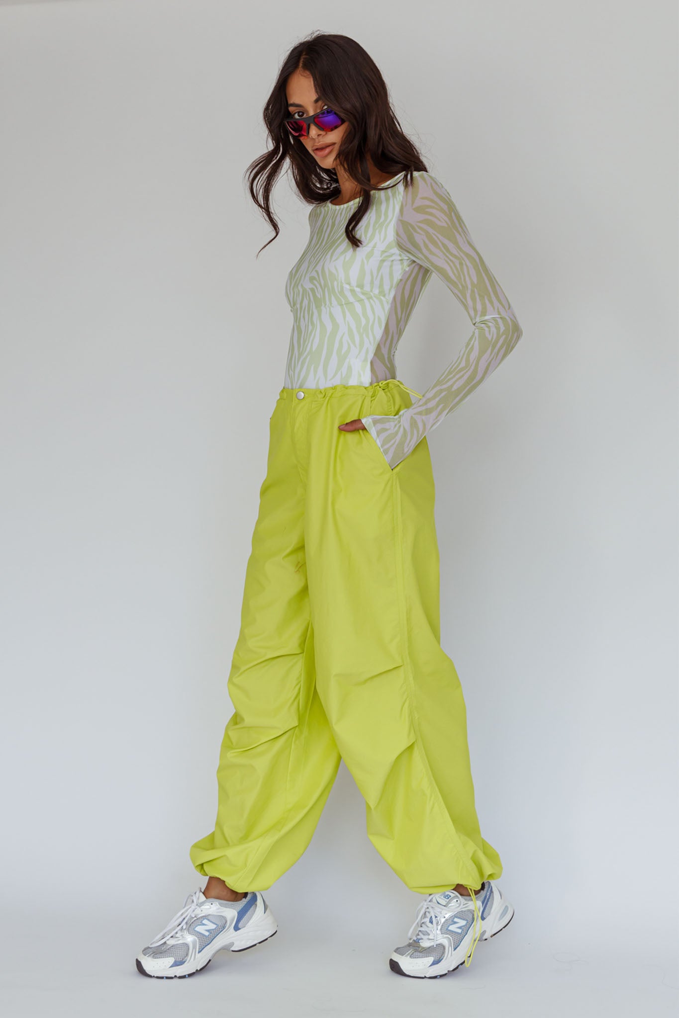 Break Dance Wide Leg Drawstring Pants Lime by Selfie Leslie Australia