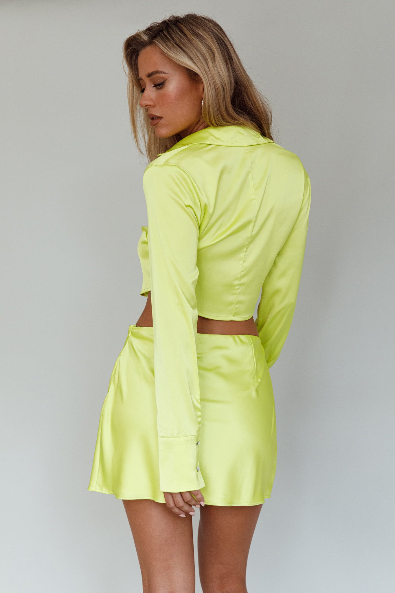 Kari Satin Mini Skirt Lime by Selfie Leslie Australia