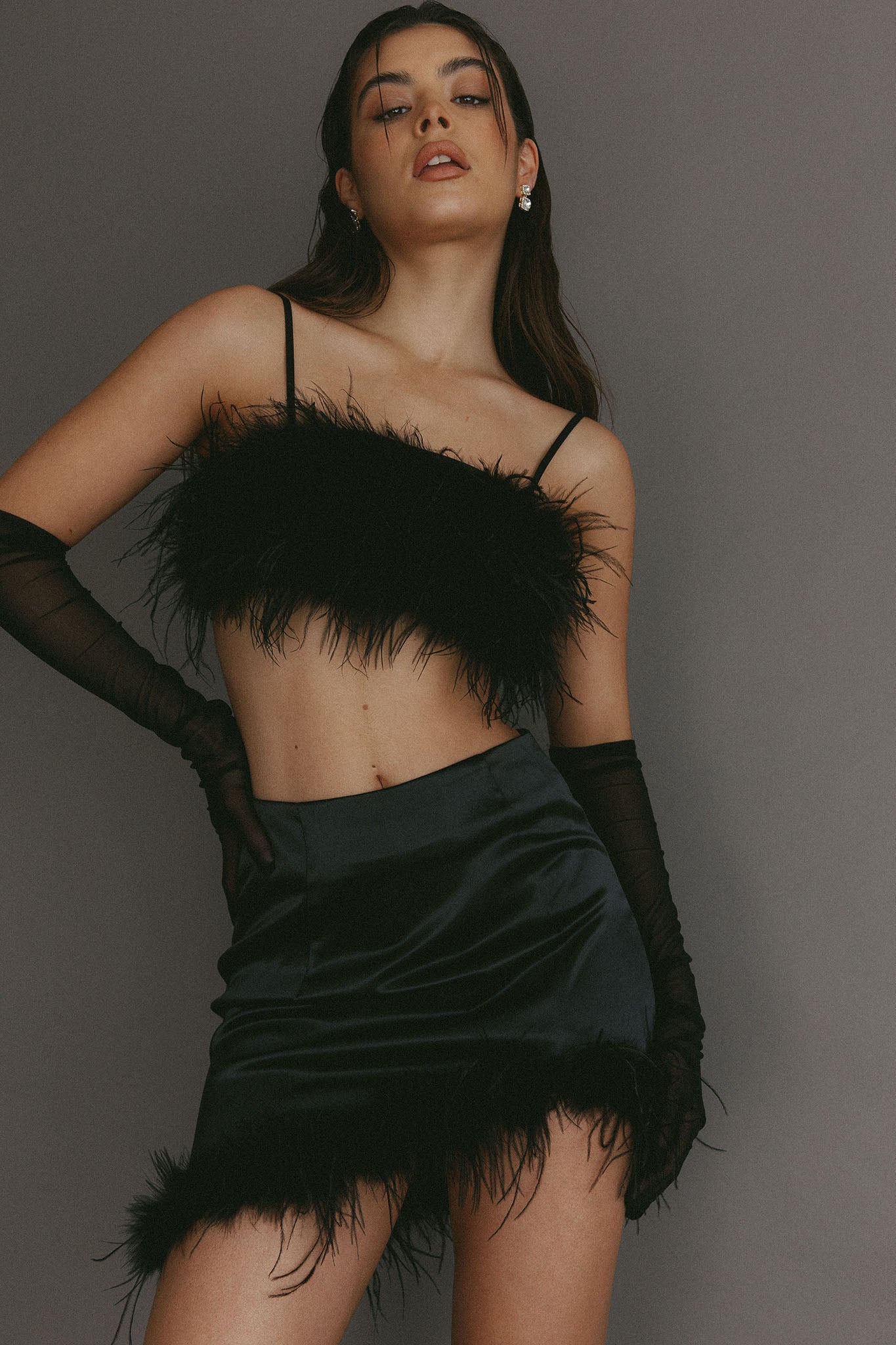 It Girl Feather Crop Top Black by Selfie Leslie