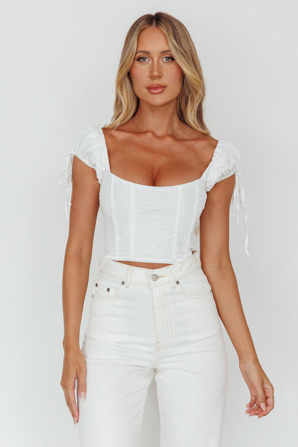 Citrine Dreams String Tie Detail Crop Top White by Selfie Leslie Australia