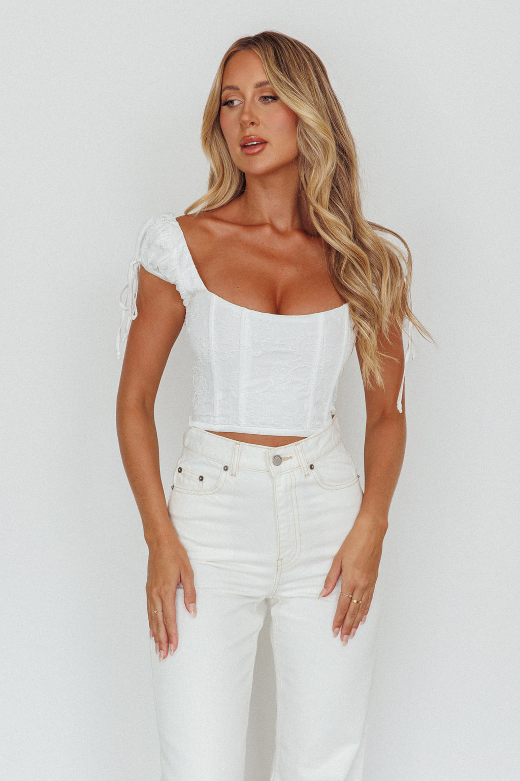 Citrine Dreams String Tie Detail Crop Top White by Selfie Leslie Australia