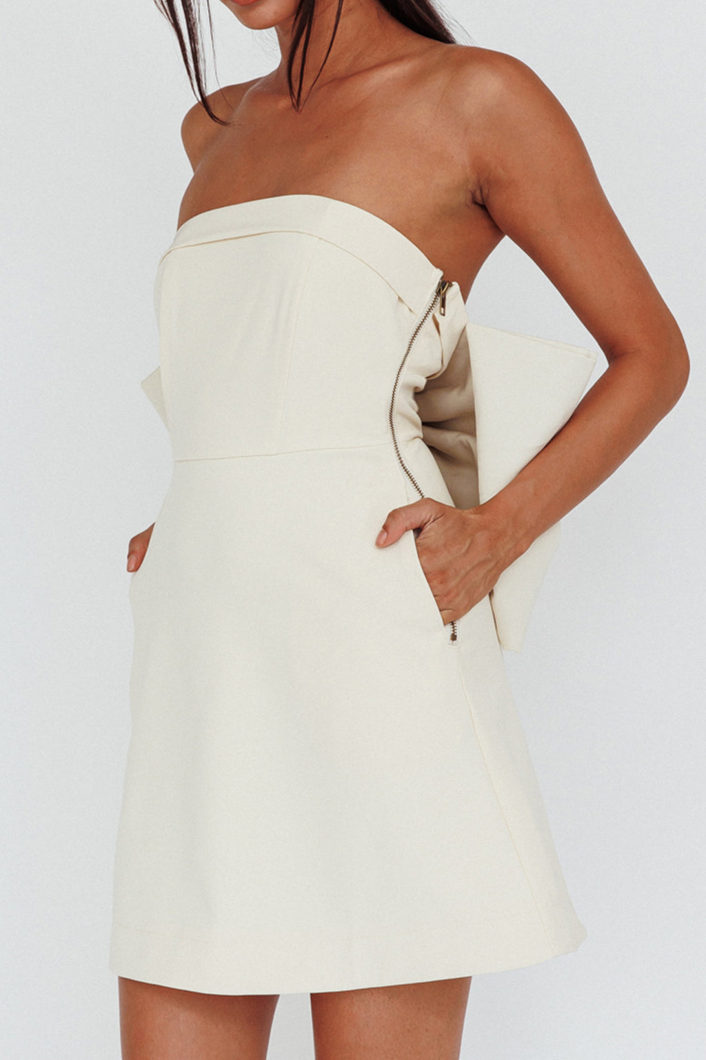 Made For Love Bow Back Mini Dress Ecru by Selfie Leslie Australia