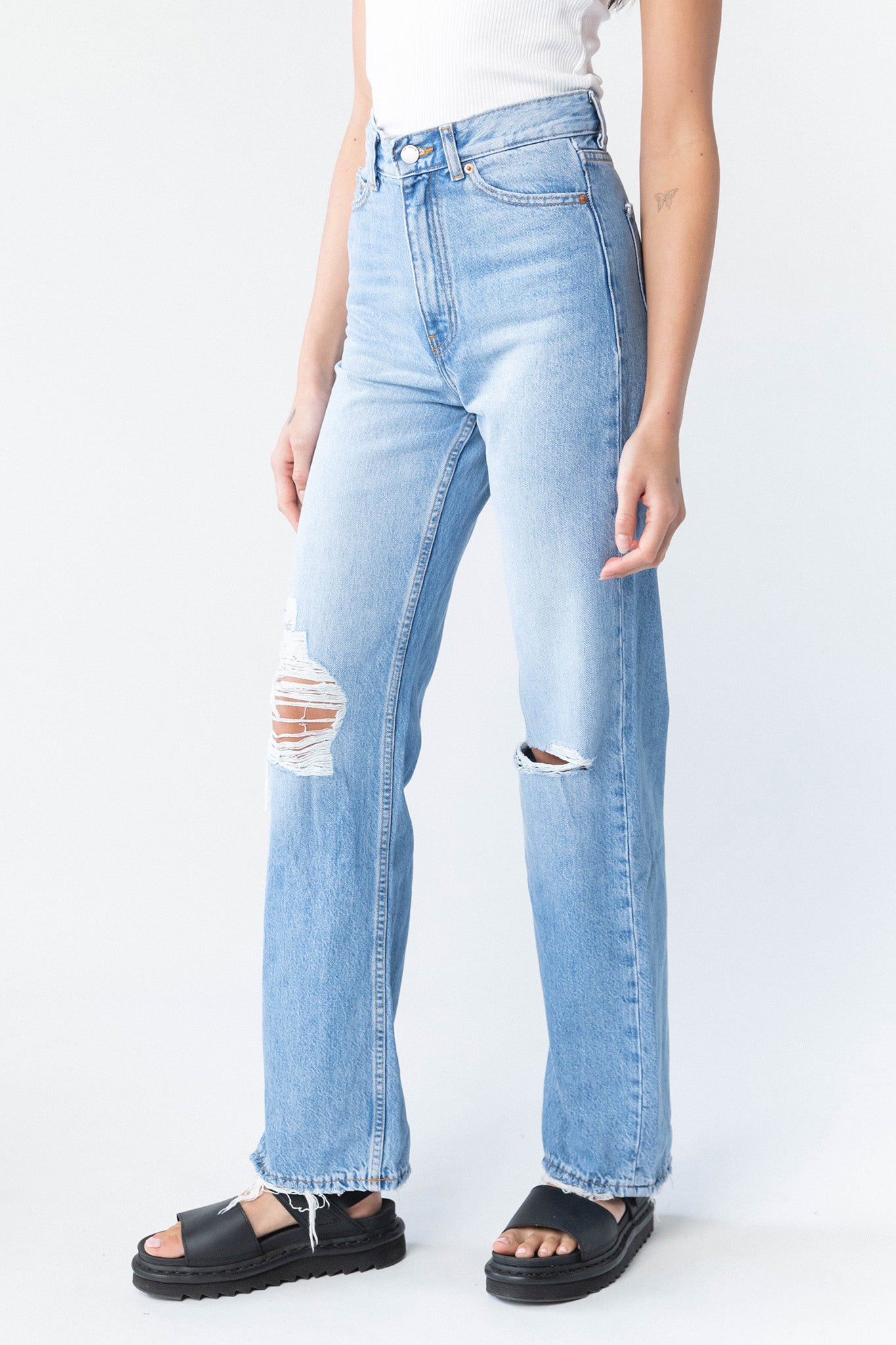 Dr Denim Echo Jeans Empress Sky Blue Rip by Selfie Leslie Australia
