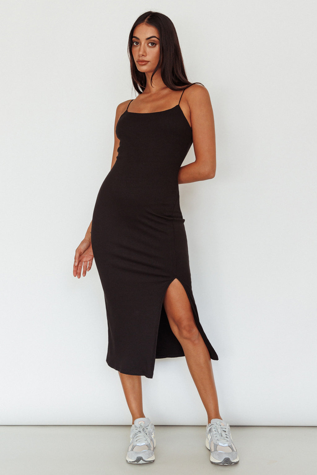 In My Element Split Midi Dress Black by Selfie Leslie Australia
