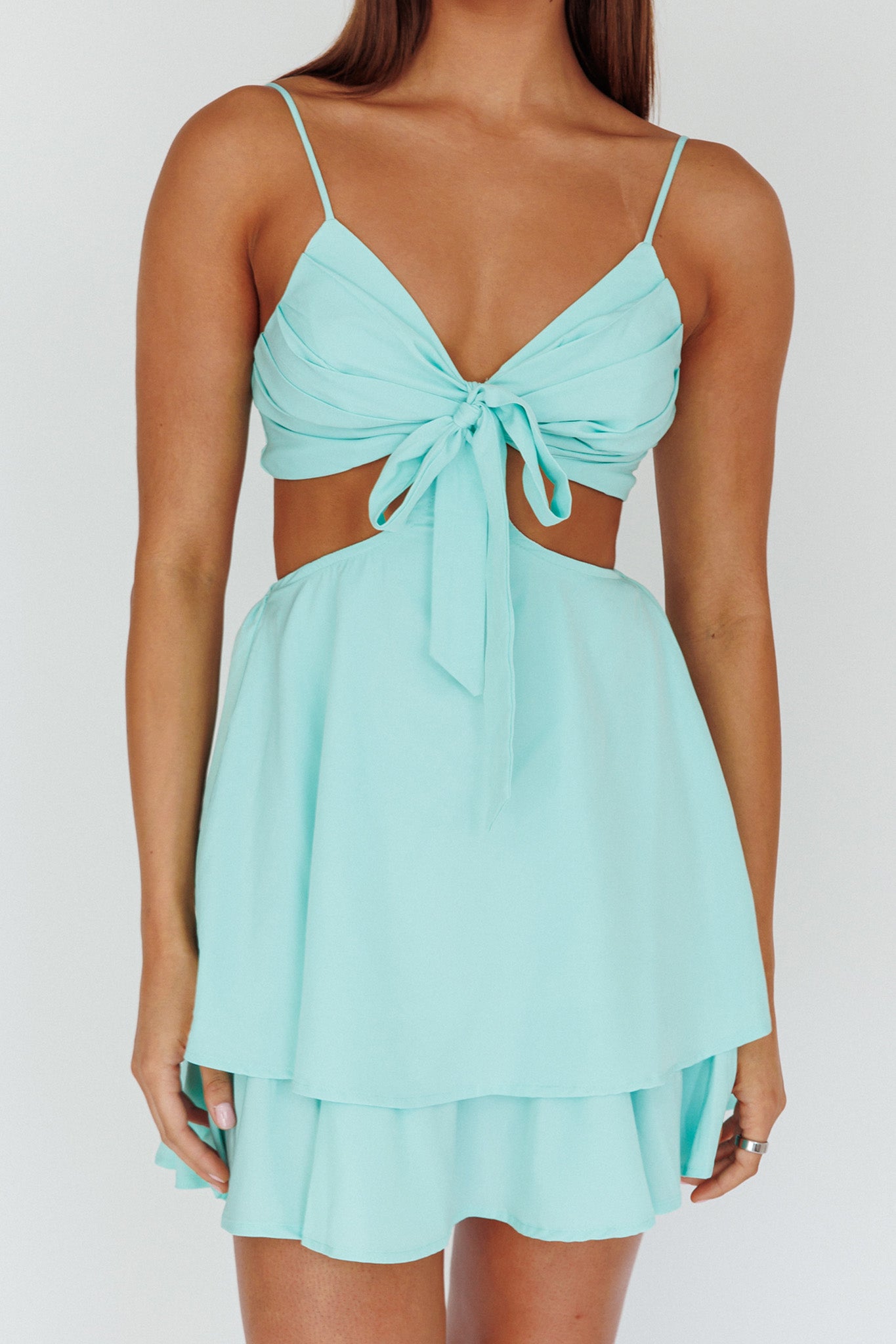 Jeneva Tied Bust Cut-Out Mini Dress Mint by Selfie Leslie Australia
