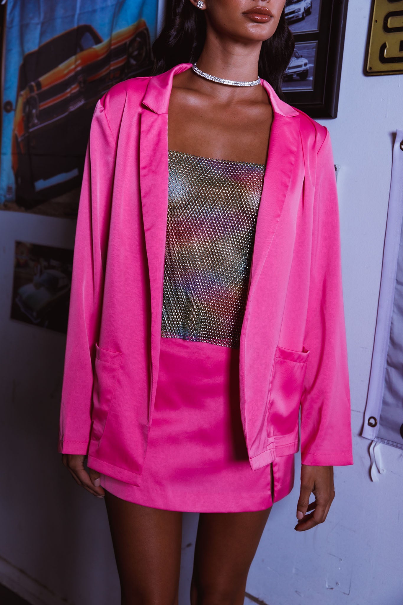 Jazmyn Satin Blazer Pink by Selfie Leslie