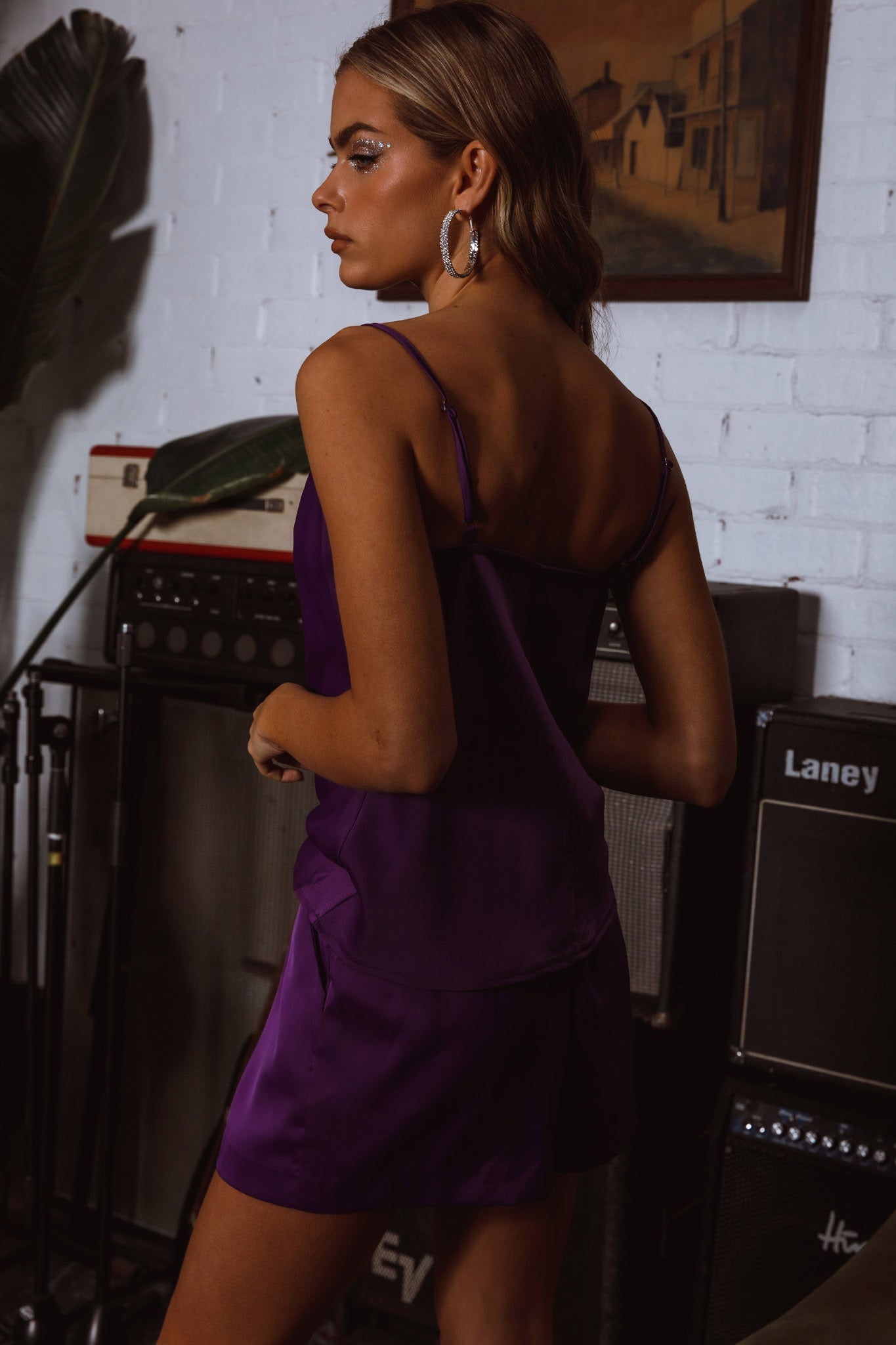 Taylah Cowl Neck Cami Top Purple by Selfie Leslie