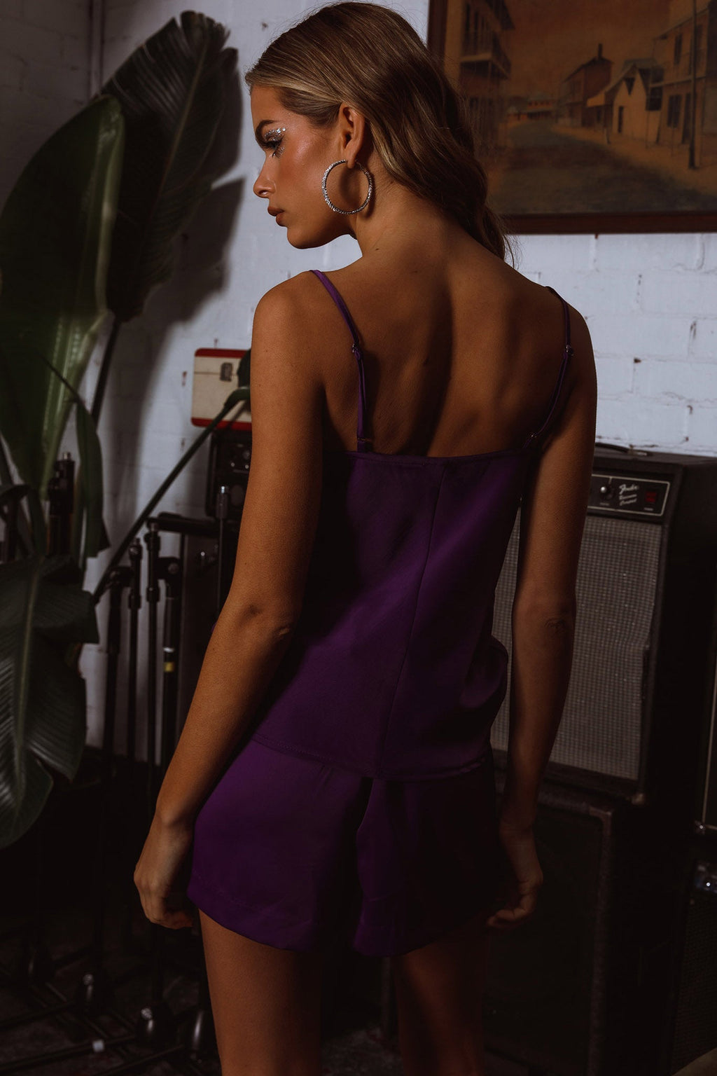 Taylah Cowl Neck Cami Top Purple by Selfie Leslie