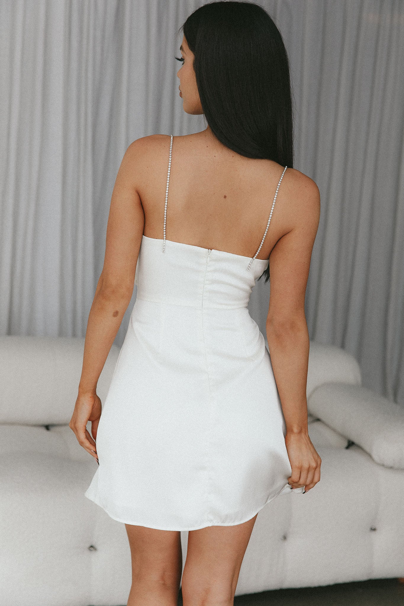 Insignia Twist Bust Diamante Mini Dress Cream by Selfie Leslie